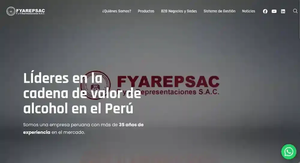 Captura del sitio web corporativo de FYA Representaciones SAC.
